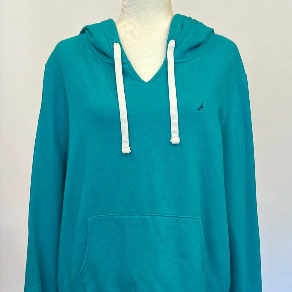 WLSS025 Nautica Women’s Teal V-neck Hoodie with White Drawstrings